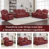Home Theater Seating Manual Recliner Loveseat with Hide-Away Storage, Cup Holders and LED Light Strip for Living Room, Wind Red