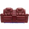 Home Theater Seating Manual Recliner Loveseat with Hide-Away Storage, Cup Holders and LED Light Strip for Living Room, Wind Red