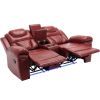Home Theater Seating Manual Recliner Loveseat with Hide-Away Storage, Cup Holders and LED Light Strip for Living Room, Wind Red