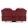 Home Theater Seating Manual Recliner Loveseat with Hide-Away Storage, Cup Holders and LED Light Strip for Living Room, Wind Red