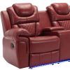 Home Theater Seating Manual Recliner Loveseat with Hide-Away Storage, Cup Holders and LED Light Strip for Living Room, Wind Red